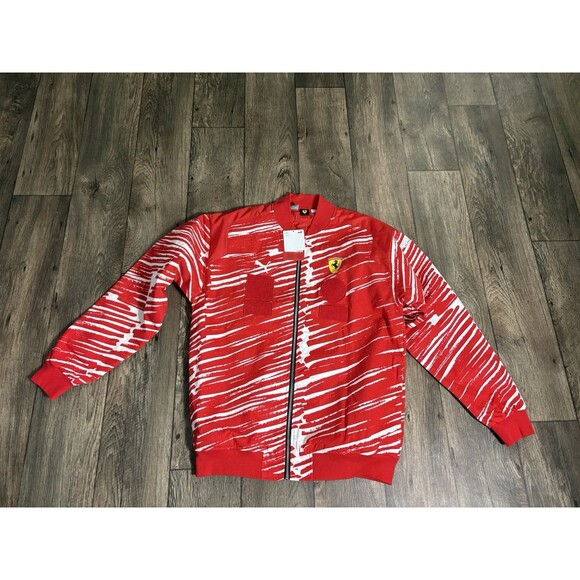 Puma Ferrari x Joshua Vides Race Jacket Red White Sweater 624932-02 Men’s Size M - Picture 1 of 9